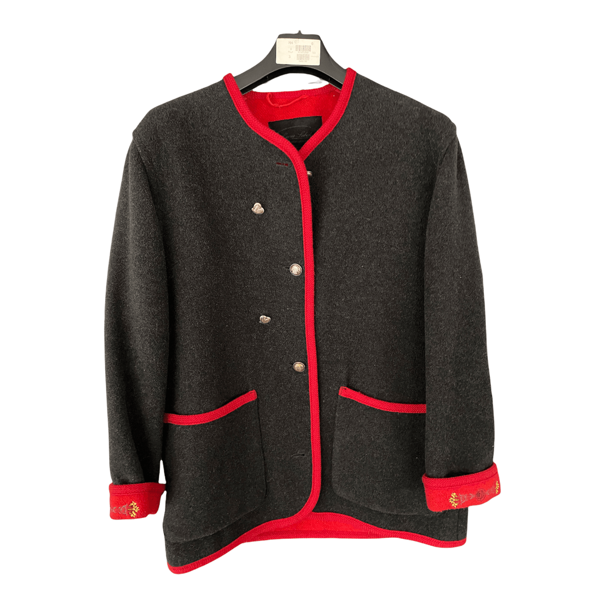 Laura Lebek Wool Mix Jacket Dark Grey with Red Edging UK Size 16 - Ava & Iva