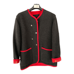 Laura Lebek Wool Mix Jacket Dark Grey with Red Edging UK Size 16 - Ava & Iva