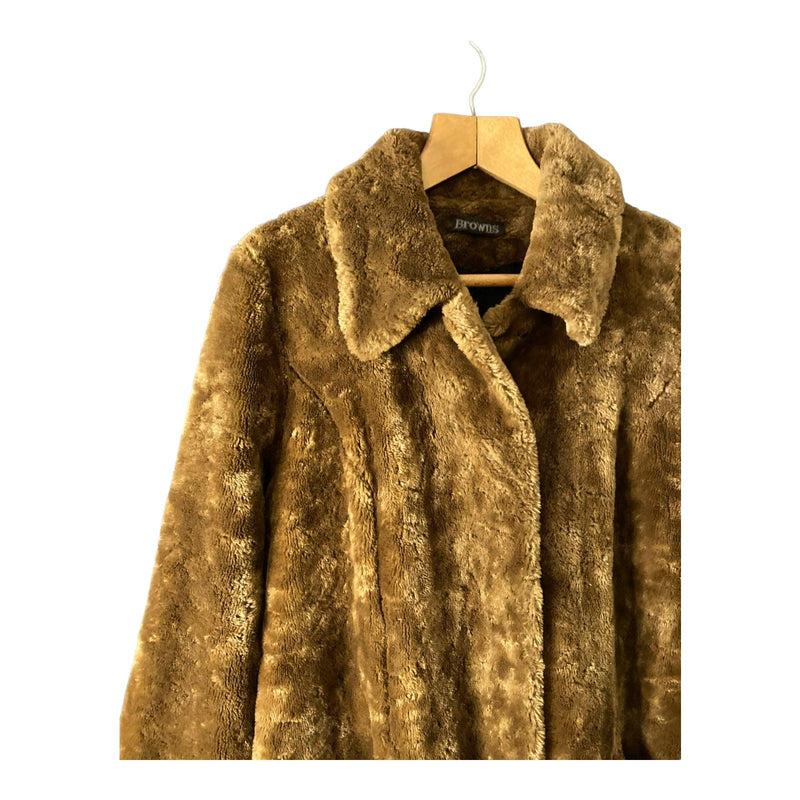 Browns Faux Fur Caramel Long Sleeved Coat UK Size 16 - Ava & Iva