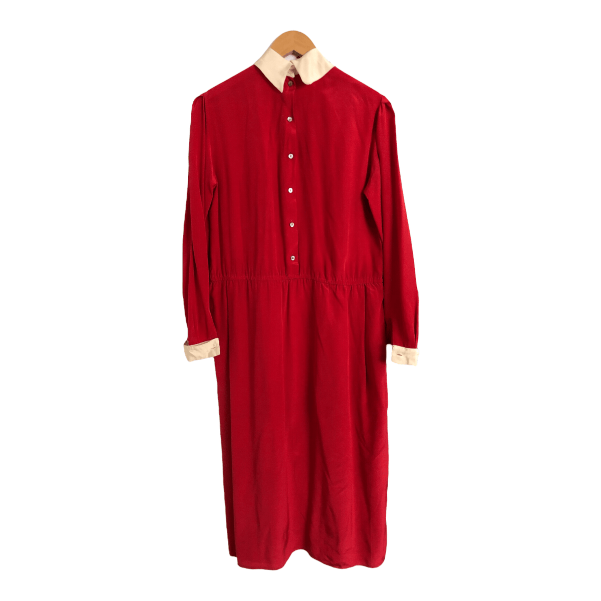 Vintage Jack Mulqueen New York Vintage 100% Silk Long Sleeve Midi Dress Red Cream UK Size 10 - Ava & Iva