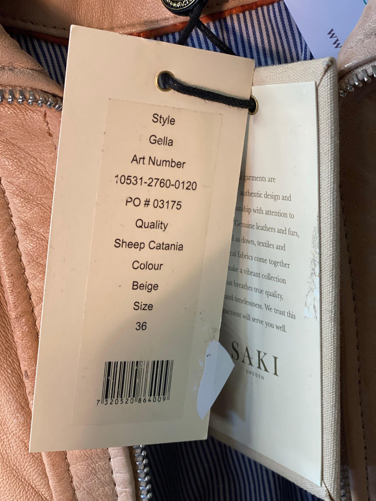 Saki Sweden "Gella" Biker Jacket Beige Leather Size 36 (UK10) BNWT - Ava & Iva