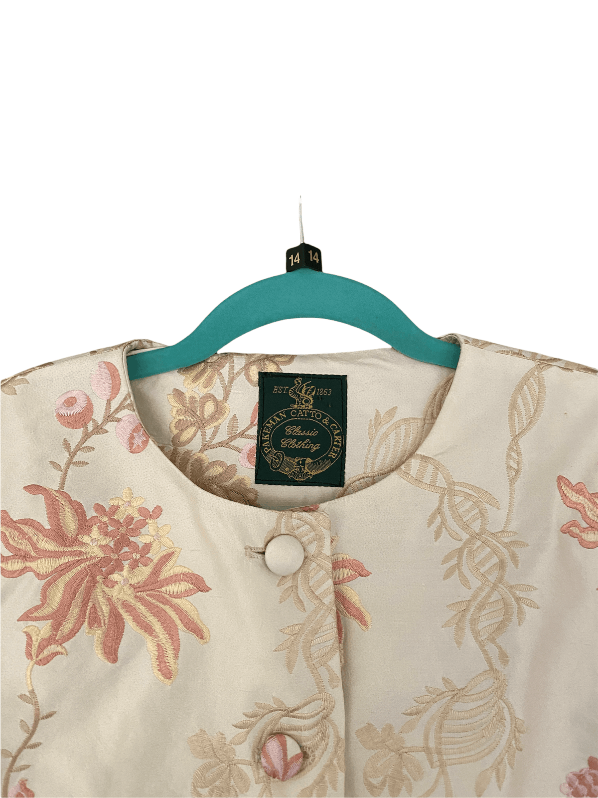 Pakeman Catto & Carter Cream and Pink Floral Silk Embroidered Bolero Jacket UK size 14 - Ava & Iva