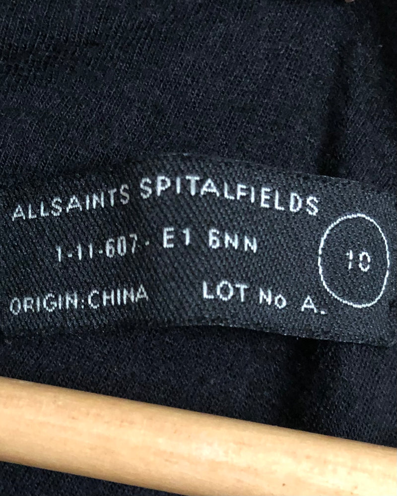Allsaints Spitalfields Leandre Stretch Wool Sleeveless Asymmetric Ruched Dress Black UK Size 10 - Ava & Iva