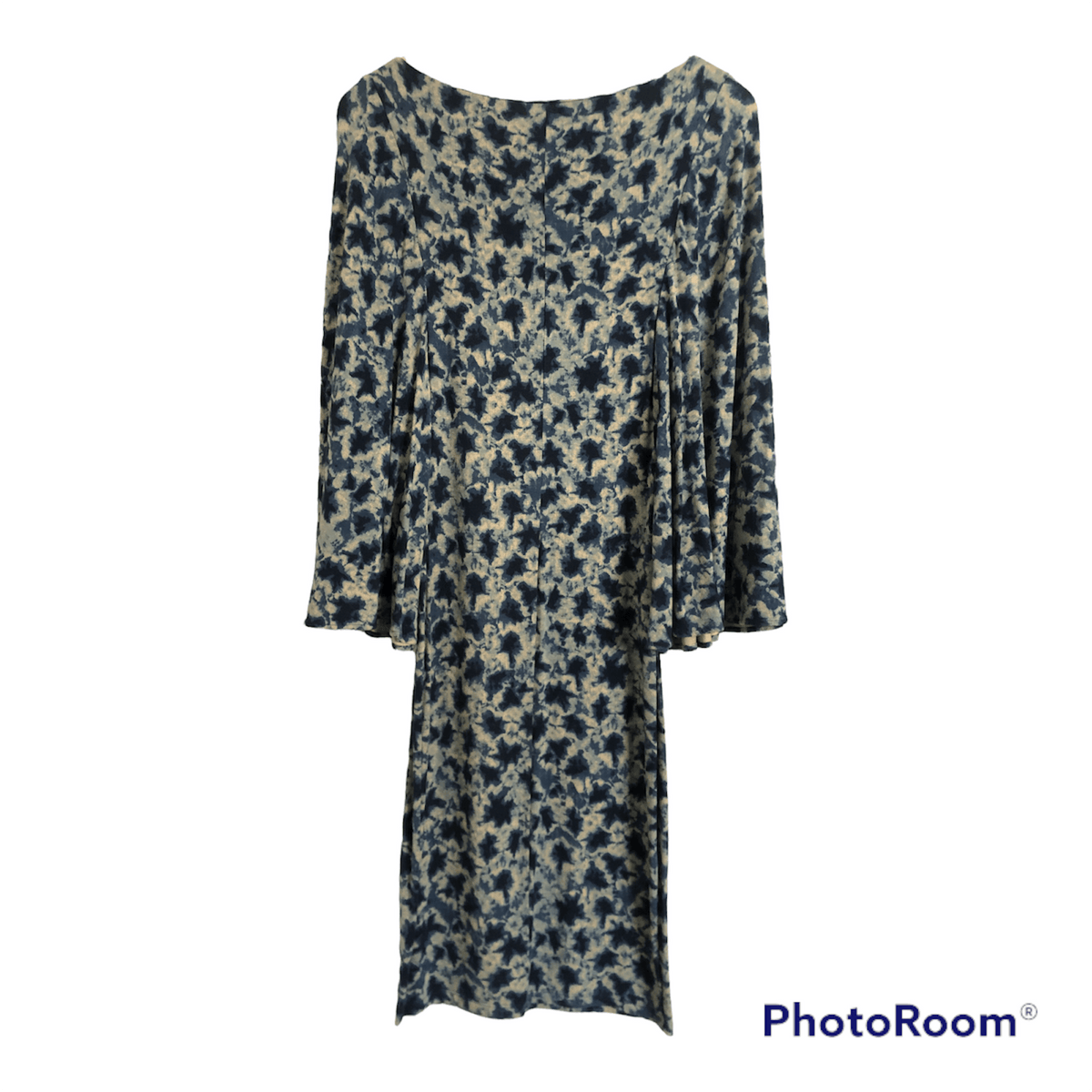 Isabel de Pedro Stretch Jersey Bell Sleeve Midi Dress Blue / Cream Print UK Size 6 - Ava & Iva