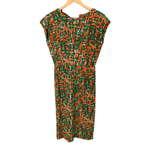 Jaeger Vintage 1960's Ban-Lon Sleeveless Dress Abstract Orange and Green Print UK Size 10 - Ava & Iva