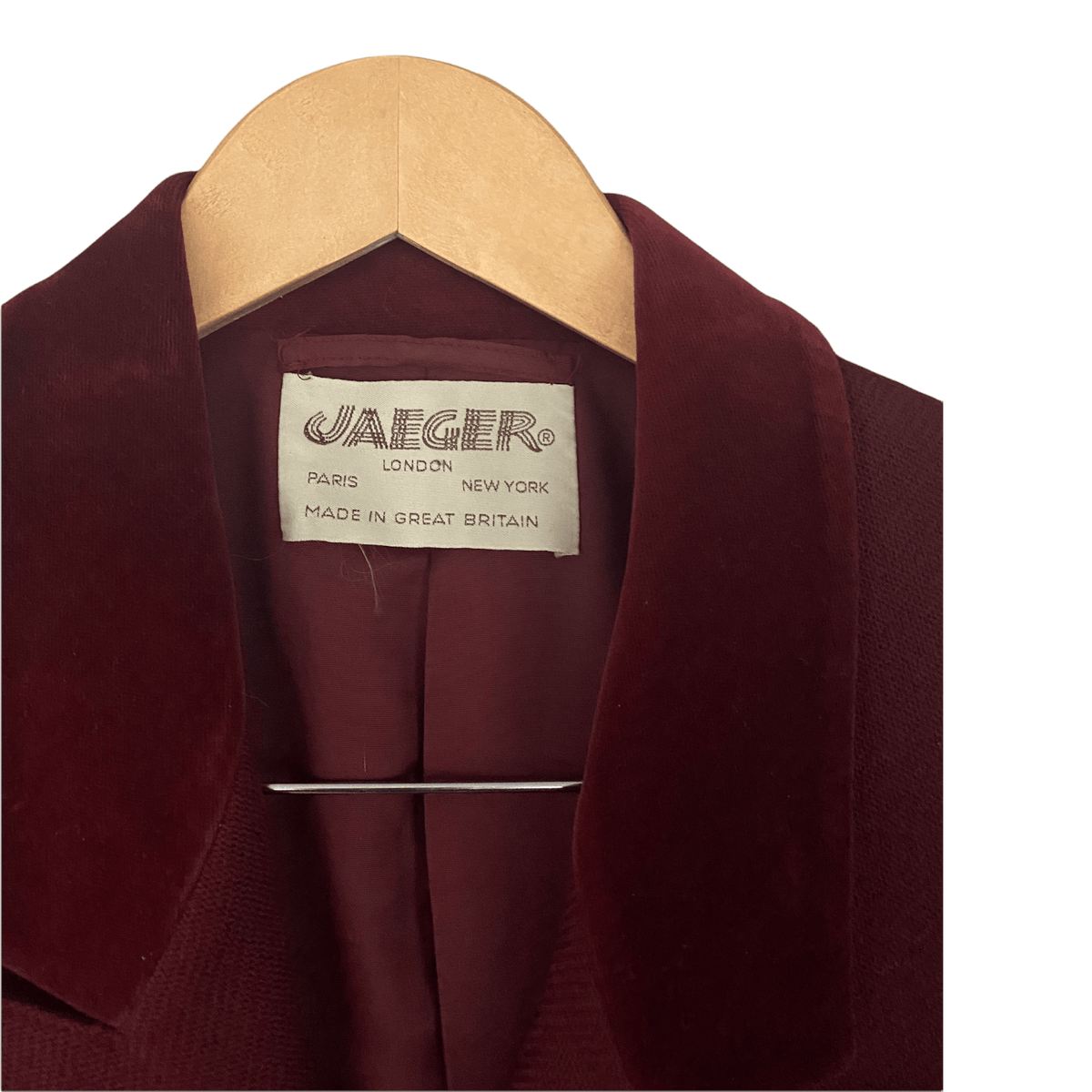 Jaeger Vintage Jacket with Velvet Collar Burgundy 100% Wool UK10/12 - Ava & Iva