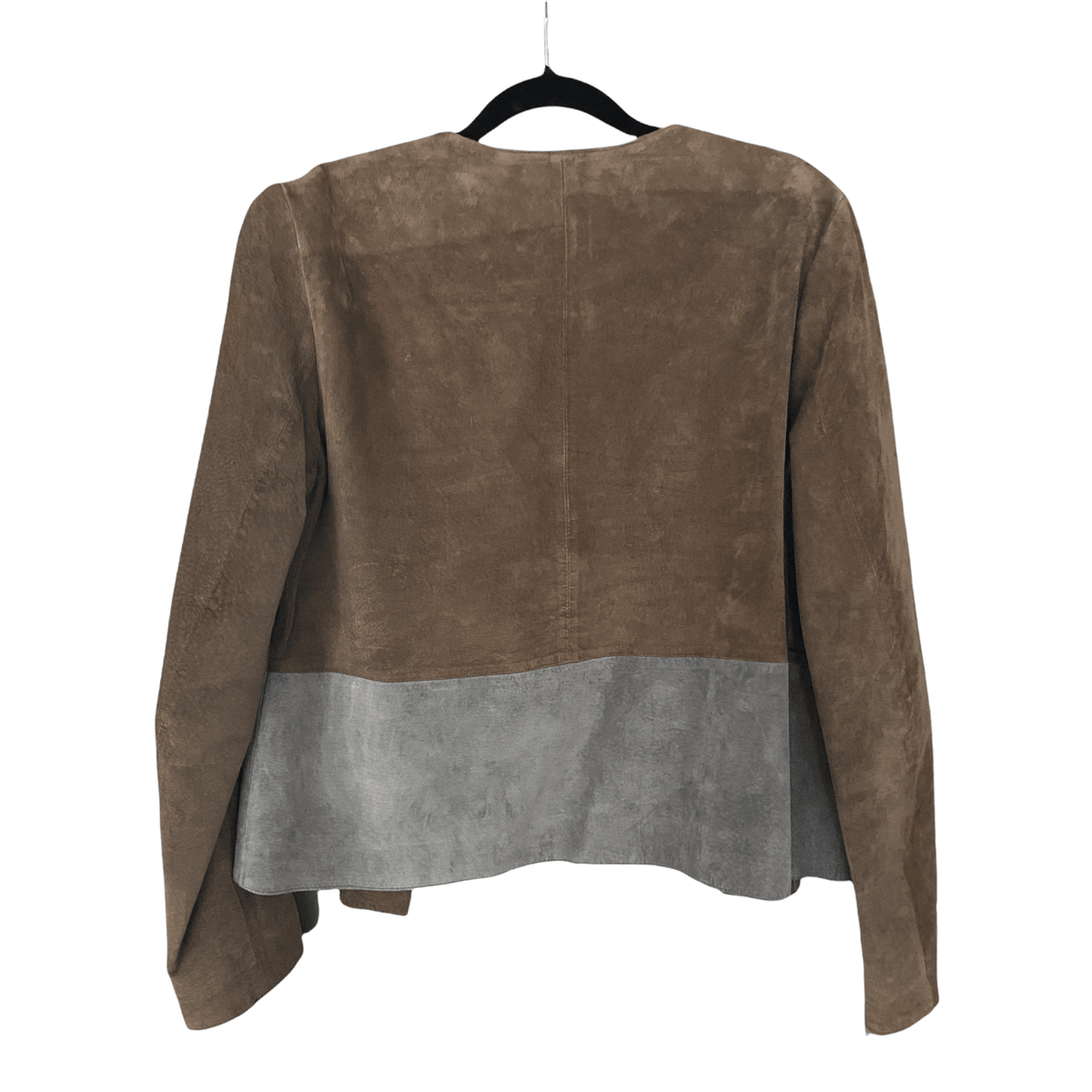 Jigsaw Suede Jacket Round Neck Taupe and Grey UK Size 10 - Ava & Iva