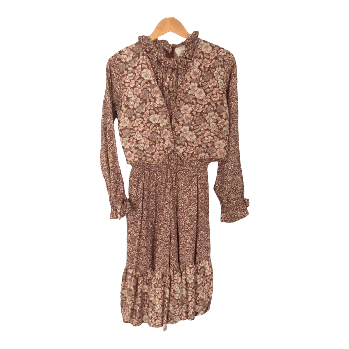 Vintage Long Sleeve Dress with Matching Waistcoat Brown Floral UK Size 10 - Ava & Iva