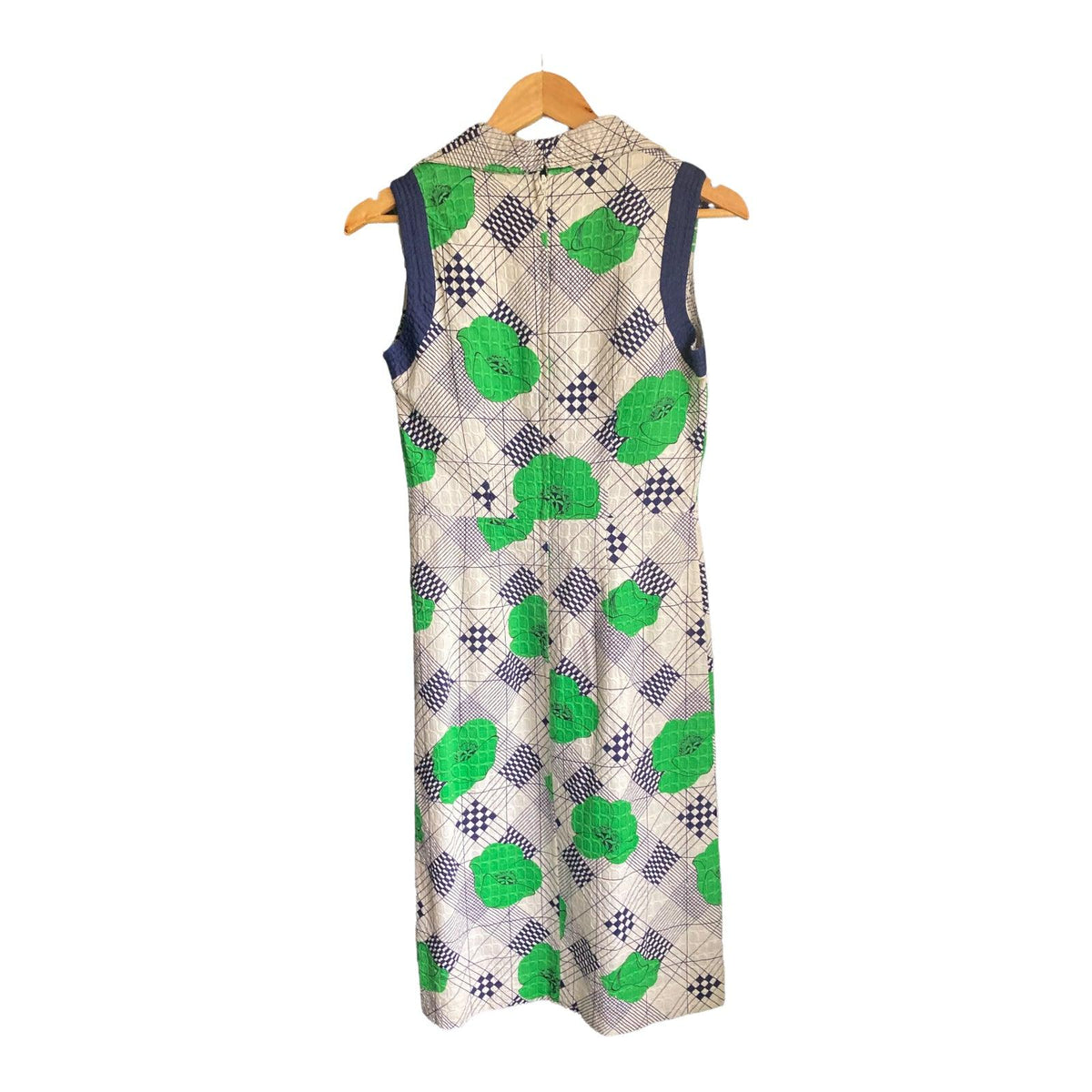 Pink Poodle White Navy And Green Patterned Sleeveless Dress UK Size 8 - Ava & Iva