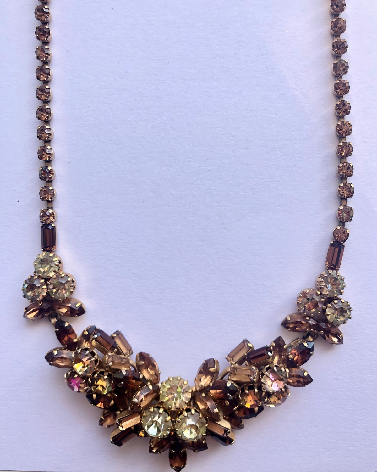 Vintage Amber Pale Yellow and Gold Tone Single Strand Floral Choker Necklet Necklace w/ Cut Zirconia Stones - Ava & Iva