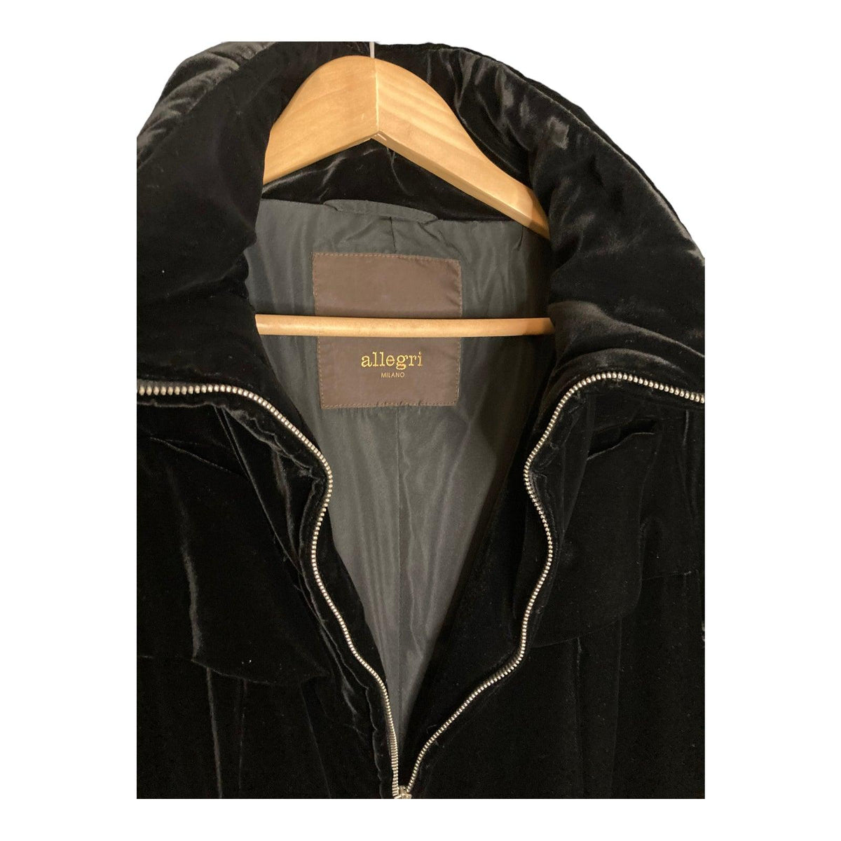 Alleggri Velvet Black Long Sleeved Coat UK Size 8 - Ava & Iva