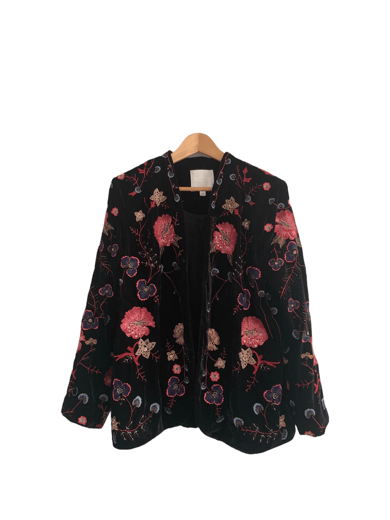 Ett:twa by Anthropologie Embellished and Embroidered Jacket Black Floral Detail Size Large - Ava & Iva