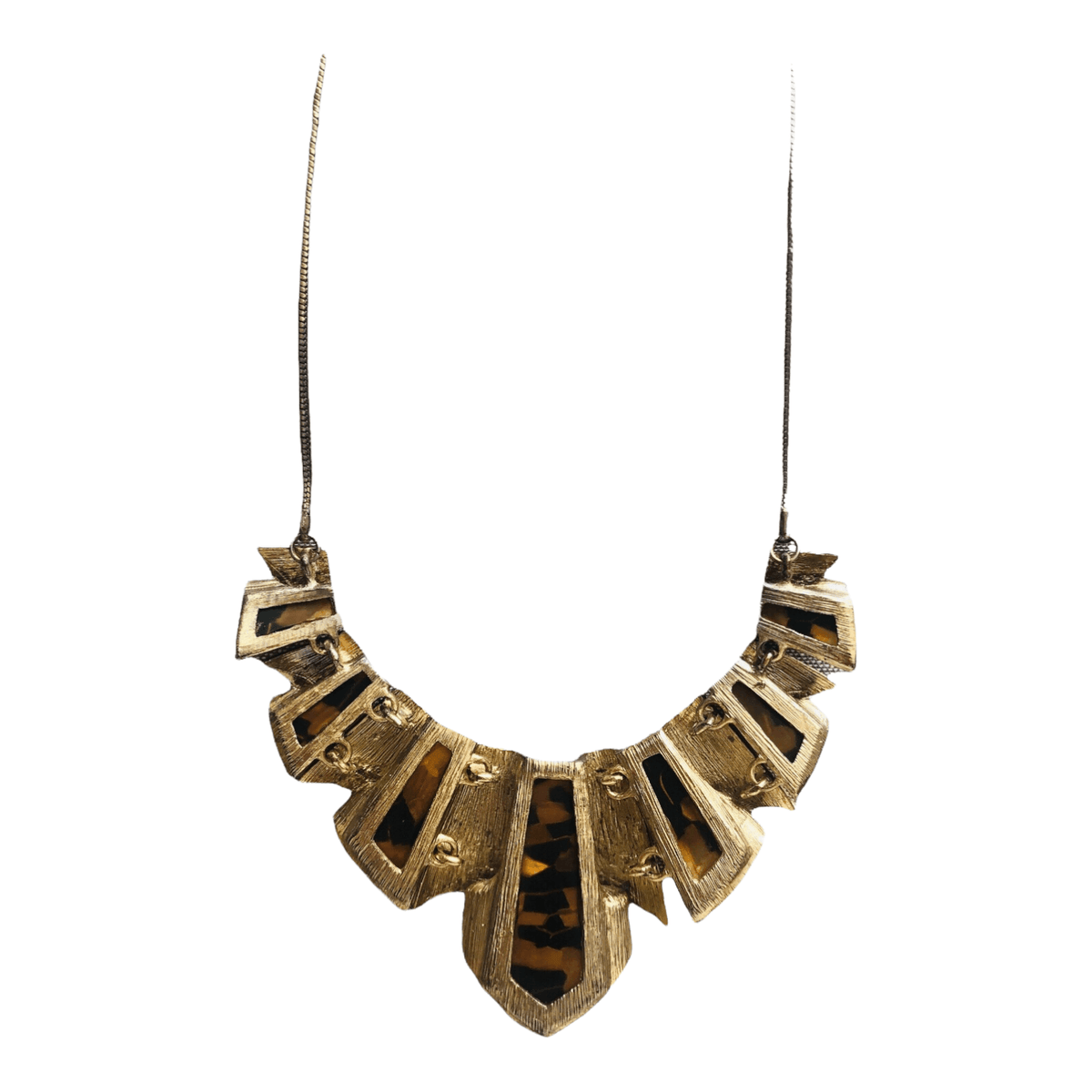 Vintage 1980s Gold Tone and Tortoise Resin Stone Single Strand Necklet Necklace - Ava & Iva