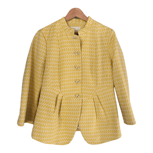 Rutzou Linen Mix Jacket Round Collar Yellow Pattern Size 40 UK Size 12 - Ava & Iva