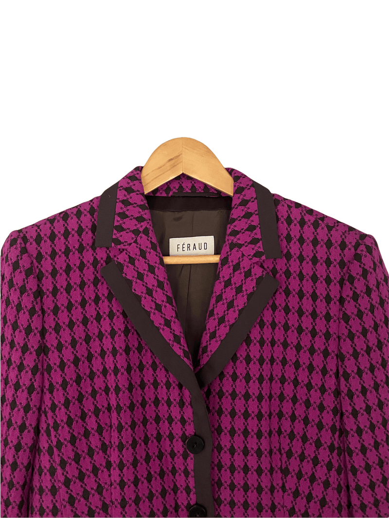 Feraud Wool Mix Jacket.  Purple Diamond Pattern with Black Edging.  Size F40 UK12 - Ava & Iva