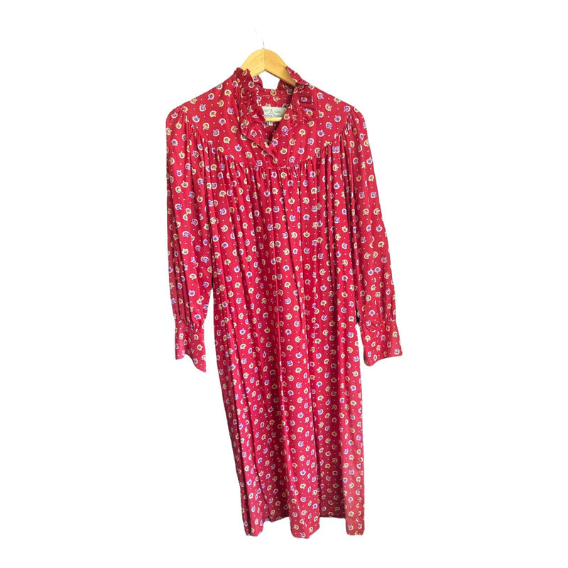 Horrockses Fashions Cotton Red Patterned Long Sleeve Dress UK Size 12 - Ava & Iva
