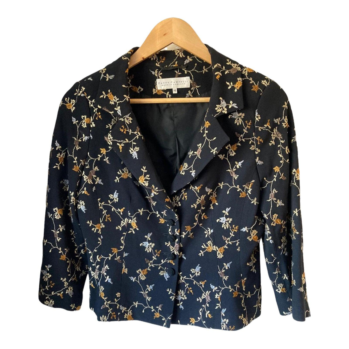 Paddy Campbell Black With Gold Embroidery Skirt Suit Jacket UK Size 10 Skirt UK Size 12 - Ava & Iva