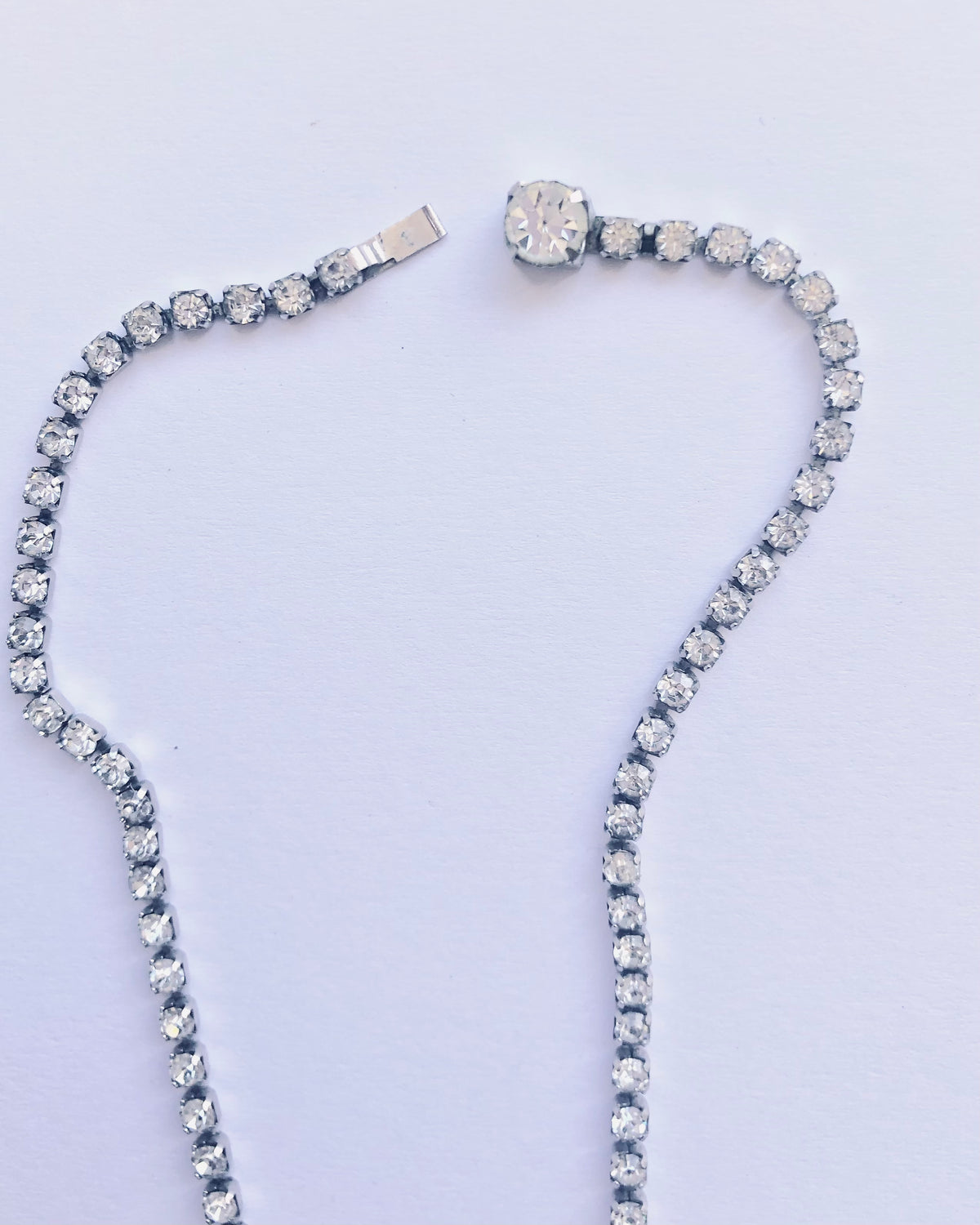 Vintage Silver Tone Diamante Drop Cross Necklet Necklace w/ Cut Zirconia Stones - Ava & Iva