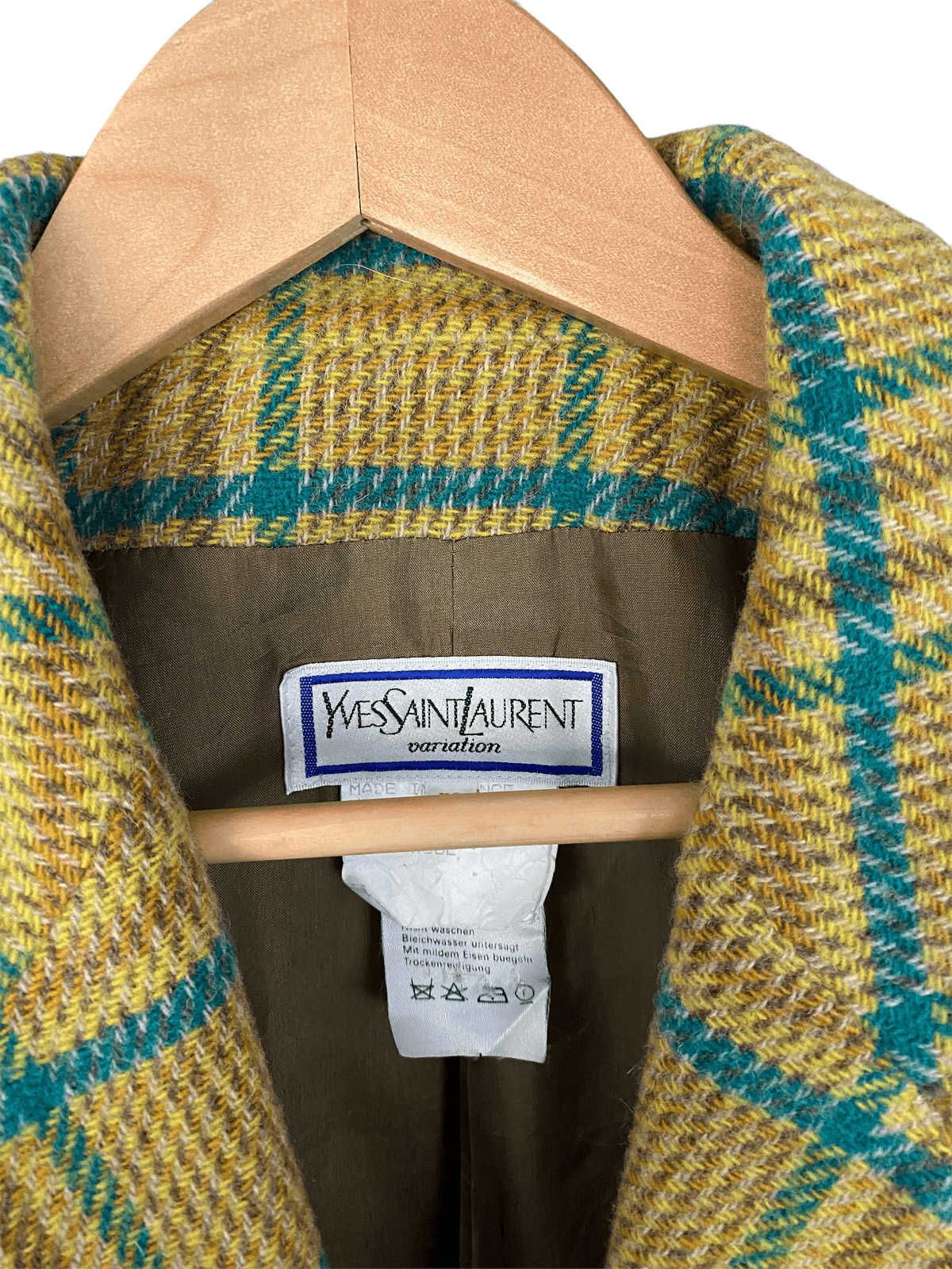 Yves Saint Laurent Variation Vintage 100% Wool Check Jacket Green and Brown FR38 UK Size 10 - Ava & Iva