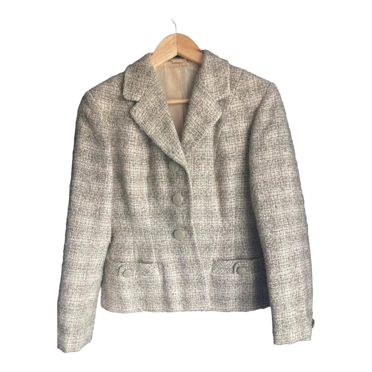 Richard Shops Cream And Green Tweed Skirt Suit UK Size 10 - Ava & Iva