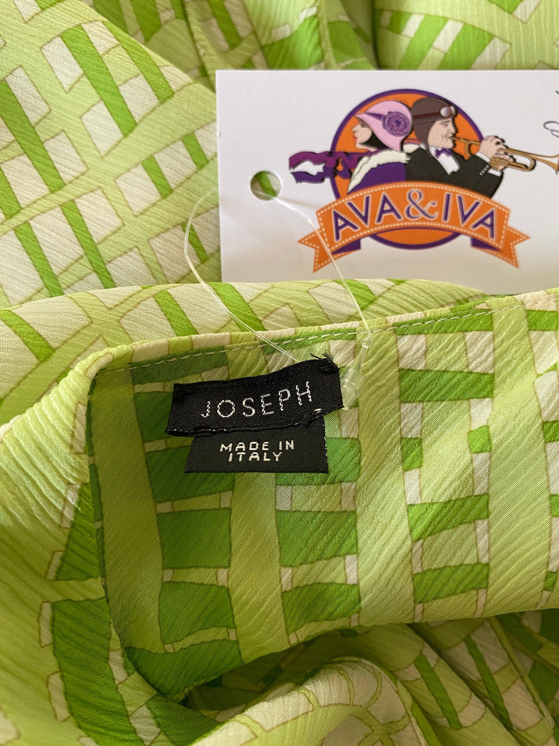 Joseph 100% Silk Cap Sleeve Dress Green Geometric Pattern  UK Size 10 - Ava & Iva