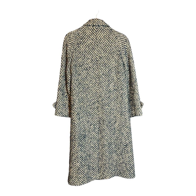 Paul Costelloe Pure New Wool Irish Tweed Navy & Taupe Long Sleeved Coat UK Size 16 - Ava & Iva