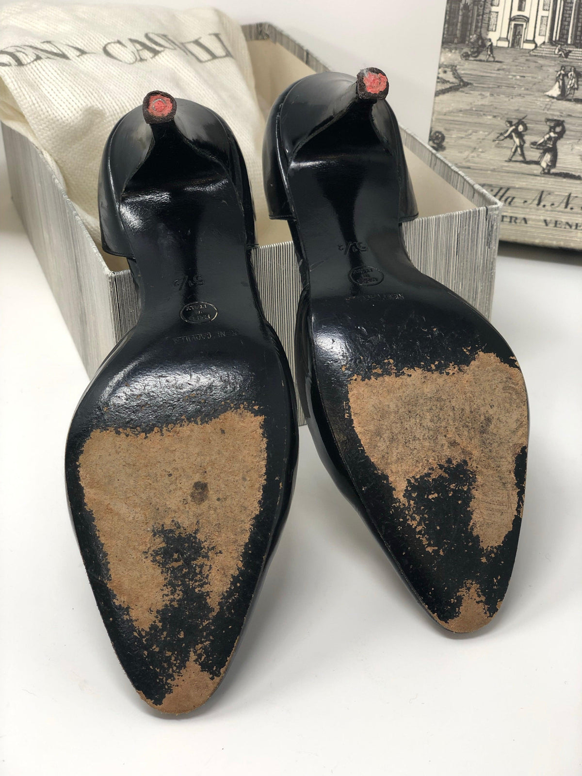 Rene Caovilla Black Patent Leather Heels with Gold Diamante Detail Size 5.5 (UK3.5) - Ava & Iva