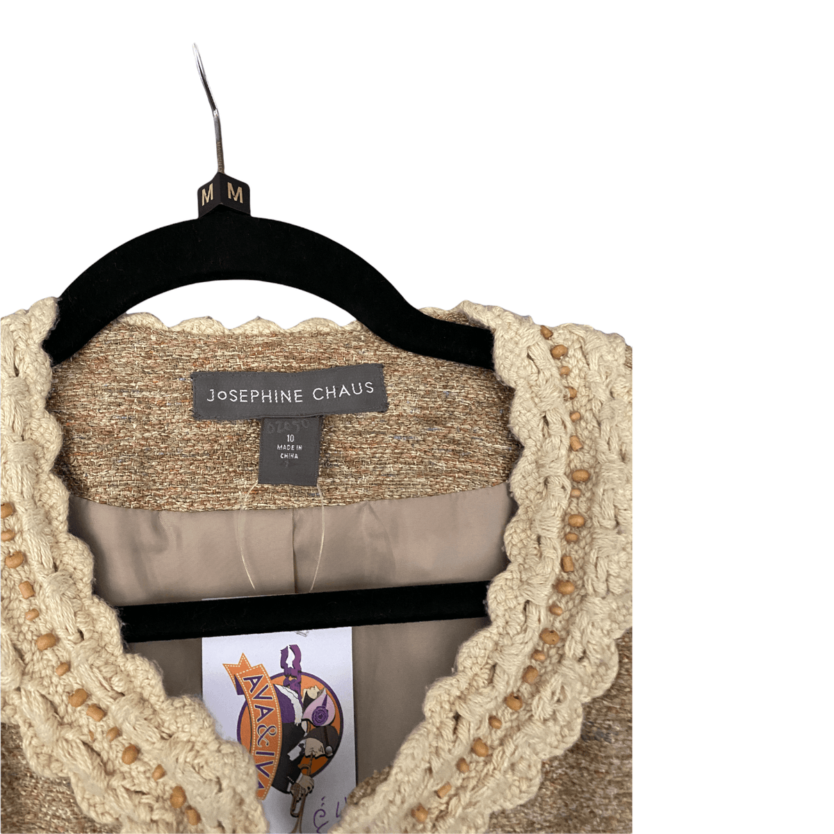 Josephine Chaus Silk Mix Round Collar Jacket  Oatmeal with Cream Detail UK 10 - Ava & Iva