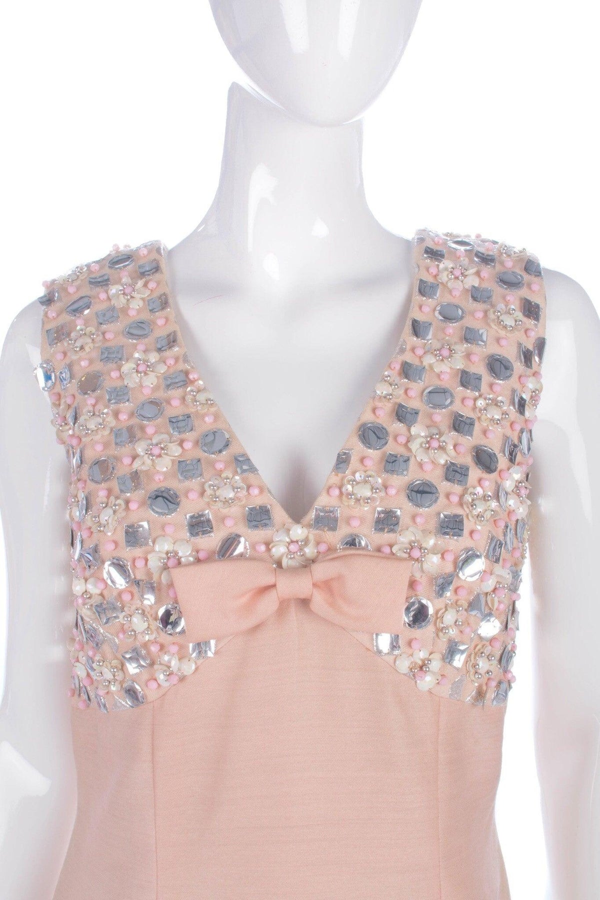 Ellis Vintage A Line Evening Gown Peach Pink with Beads and Sequins UK10/12 - Ava & Iva