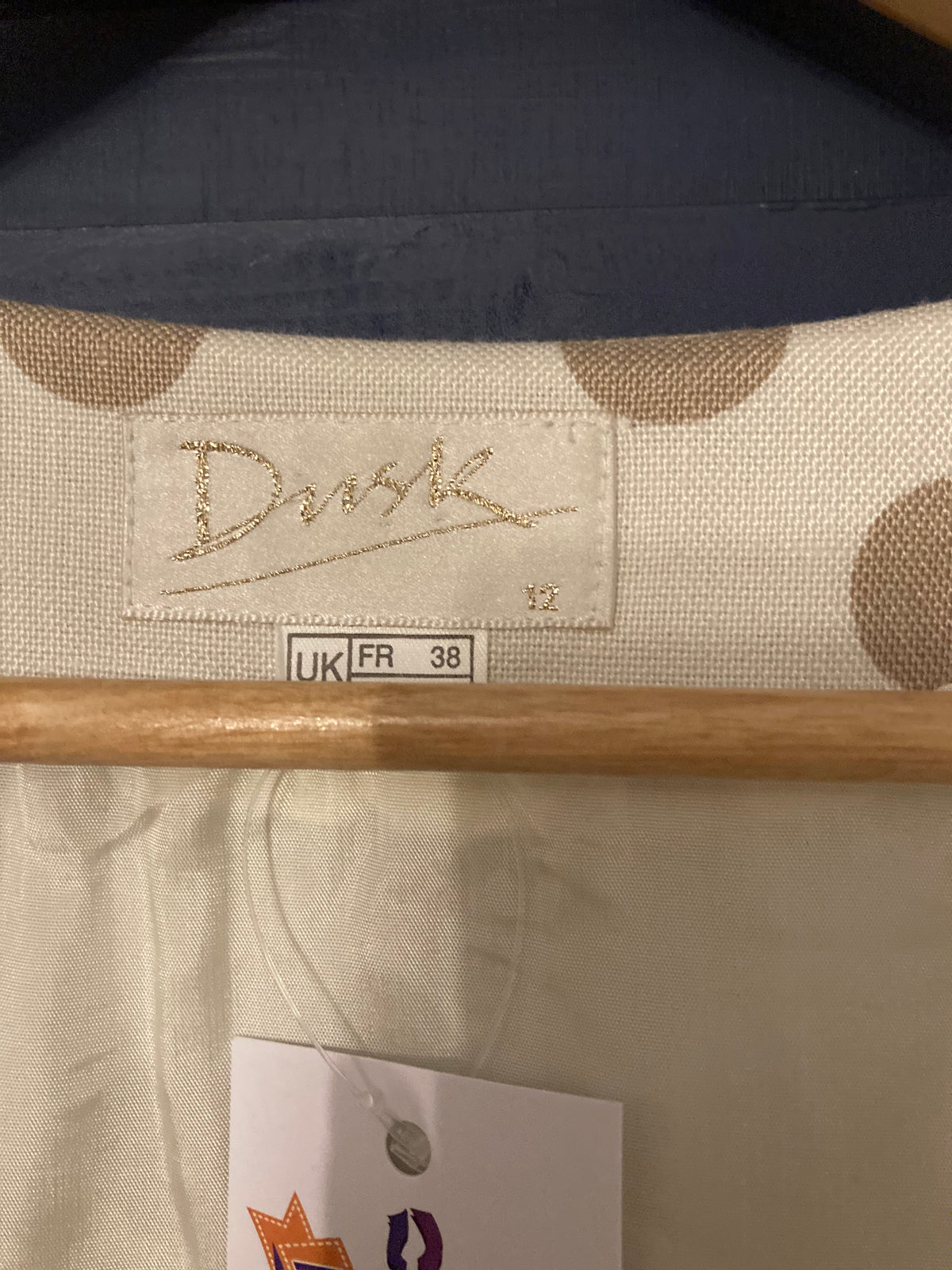 Dusk Cotton Cream and Fawn Polka Dot Short Sleeved Dress UK Size 12 - Ava & Iva