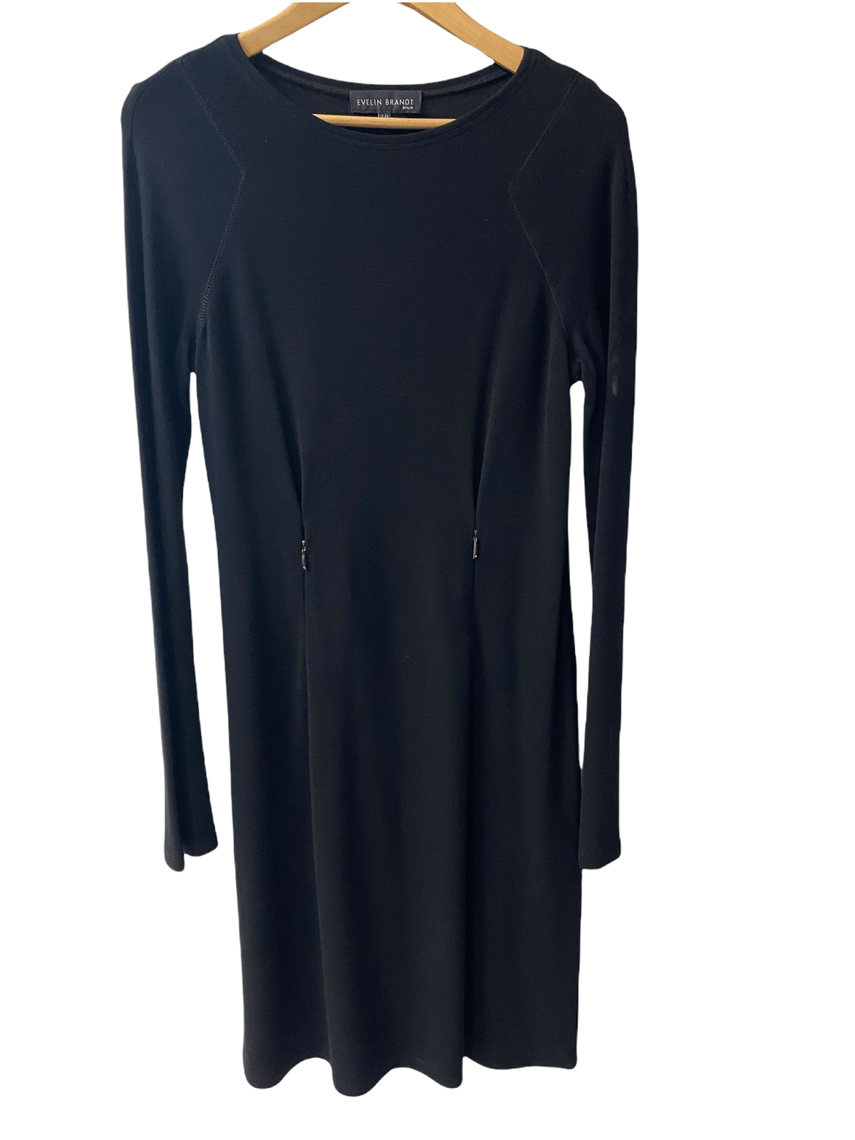 Evelin Brandt black dress long sleeved with zip detail on front Size 40 UK size M - Ava & Iva