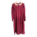 Laura Ashley Vintage Cotton Blend Long Sleeve Shirt Maxi Dress Dark Pink Floral Print UK Size 12-14 - Ava & Iva