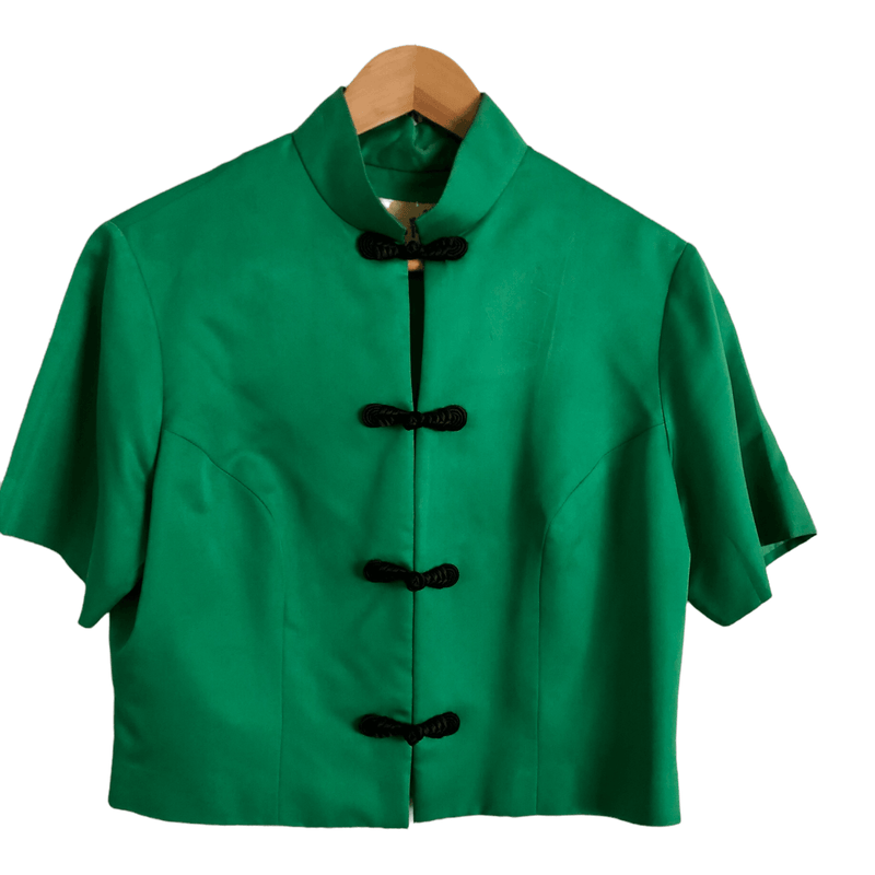 Marco Polo 100% Silk Short Sleeve Oriental Evening Jacket Emerald Green UK Size 14 - Ava & Iva