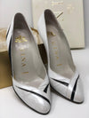 Gina Vintage Shoes White Pearl and Black Leather Heels UK4 - Ava & Iva