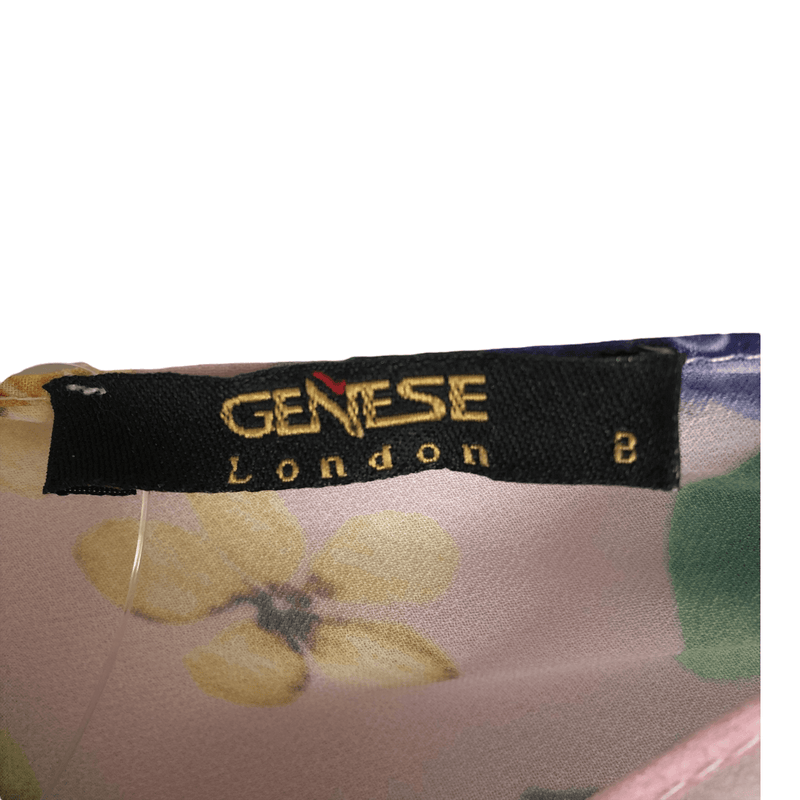 Vintage Designer Genese of London Polyester Sleeveless Kimono Kaftan Maxi Dress White Floral Print w/ Swarovski Bead Embellishments & Tie Belt UK Size S/M - Ava & Iva