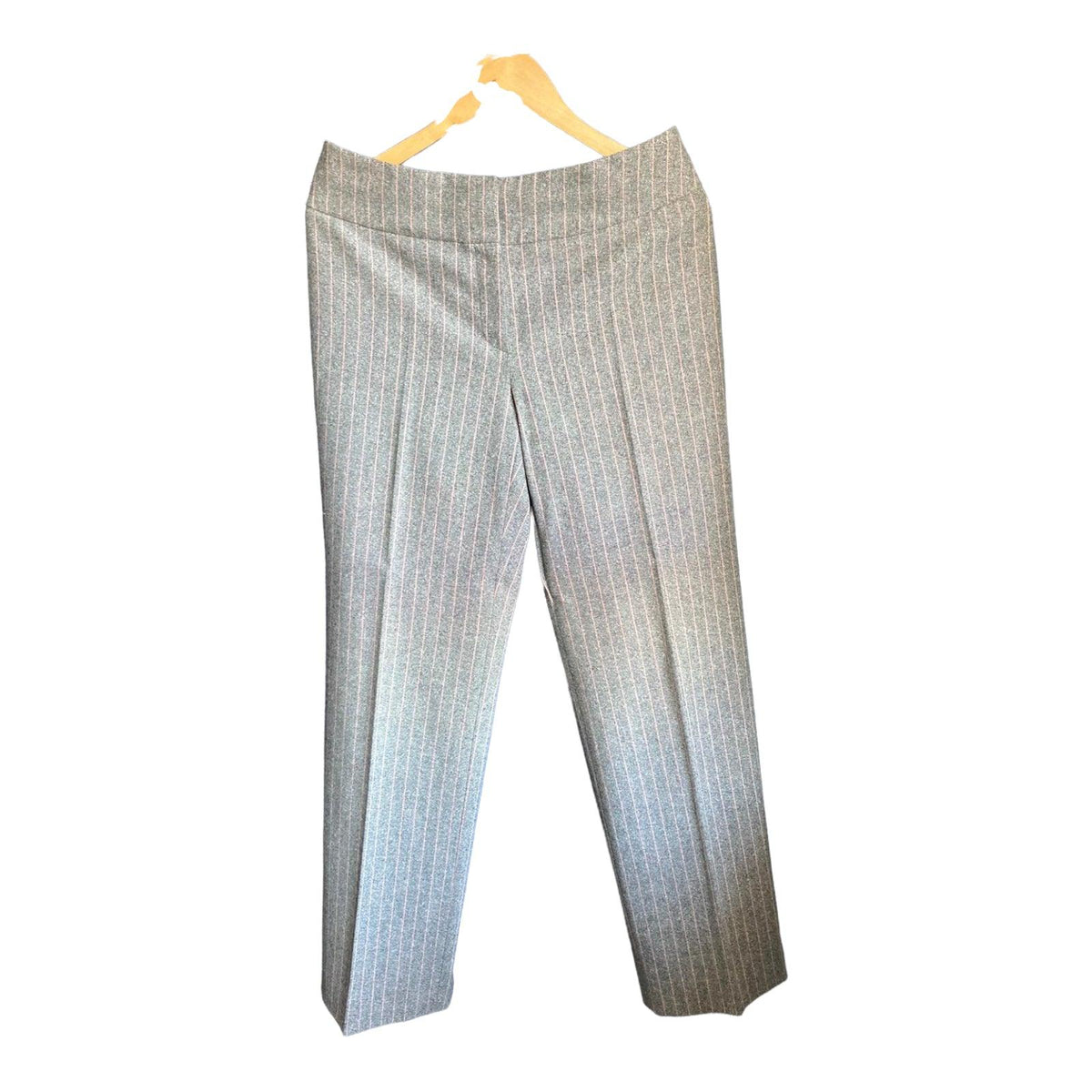 Crombie Wool Grey And Pink Pin Striped Trouser Suit Jacket UK Size 14 Trousers UK Size 12 - Ava & Iva