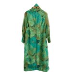 Vintage 70s Unbranded Chiffon Long Sleeve A-line Belted Maxi Dress Teal Blue Acid Green Floral Print UK Size 14 - Ava & Iva