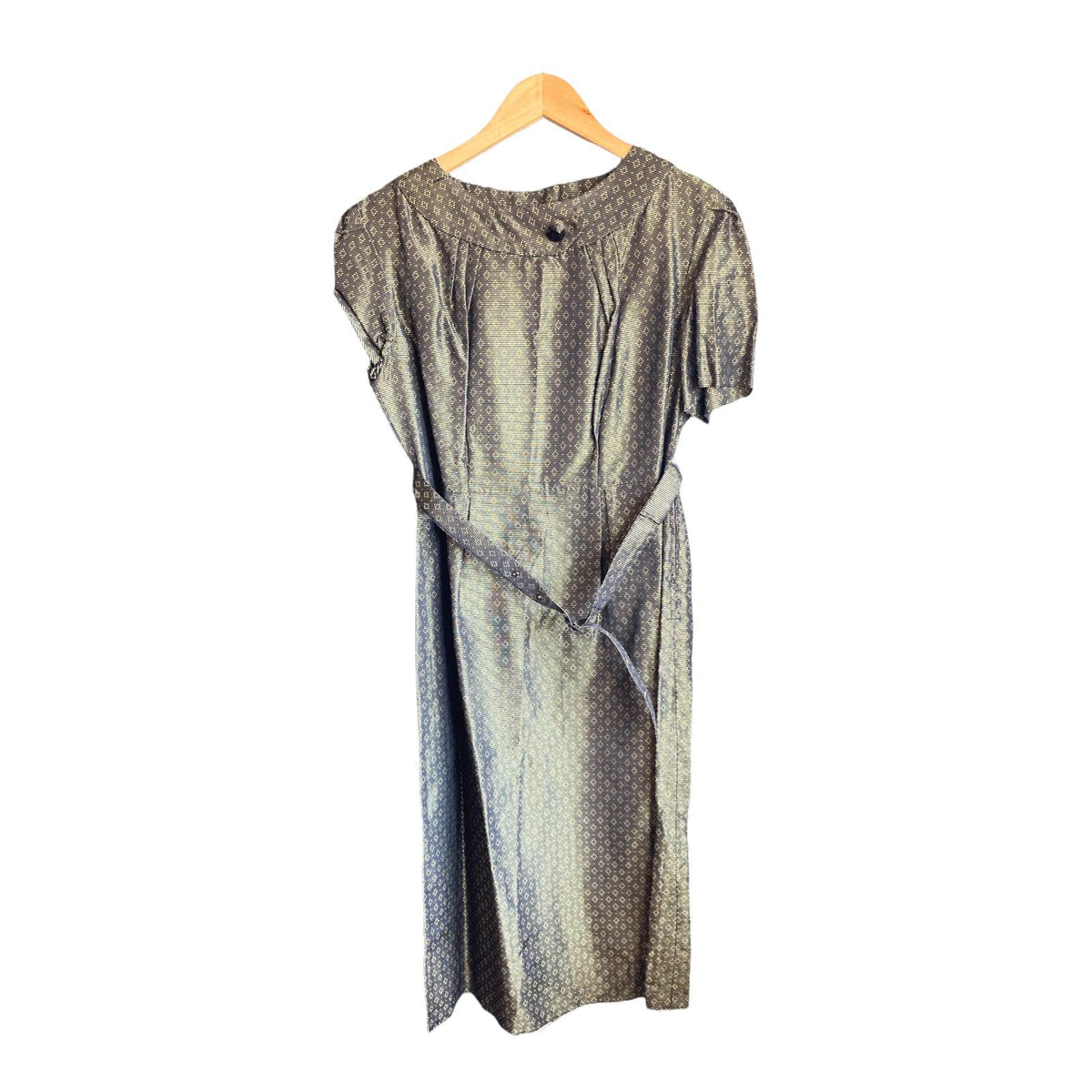 Vintage 1950s Style green and Gold Short Sleeved Dress with Matching Jacket UK Size 12 - Ava & Iva