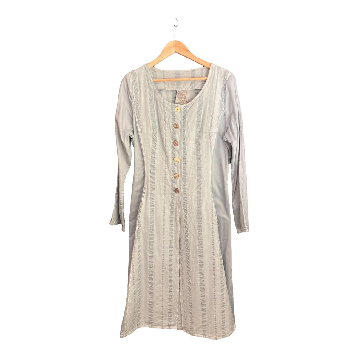 Out Of The Nile Cotton Pale Blue Long Sleeved Coat Dress UK Size 18 - Ava & Iva