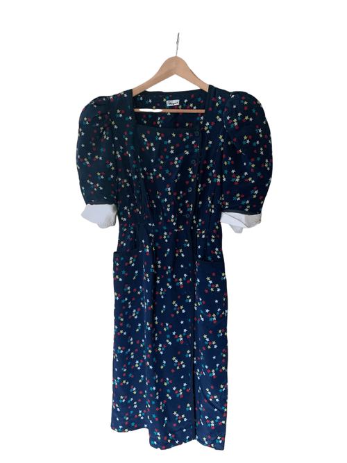 Unger 100% Silk Square Neck Star Dress Navy UK Size 10-12 - Ava & Iva