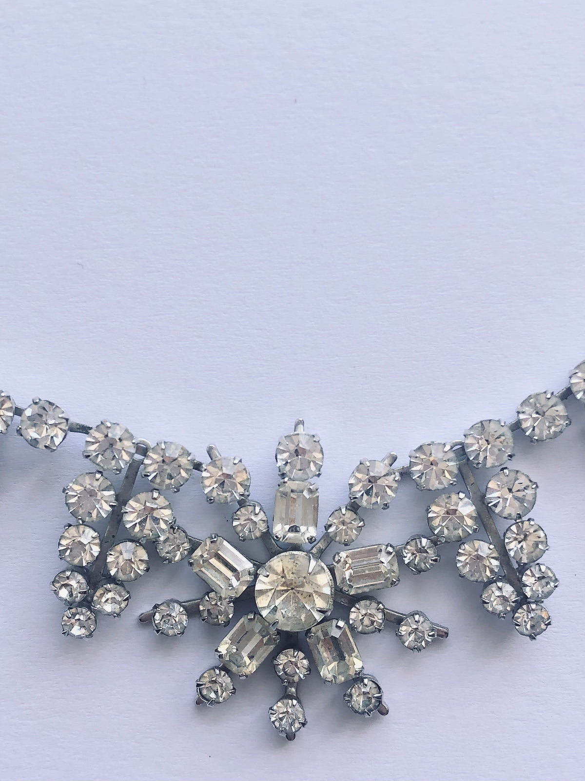 Vintage Silver Tone Single Strand Drop Starburst Necklet Necklace w/ Cut Zirconia Stones - Ava & Iva