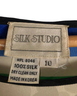 Silk Studio Vintage 100% Silk Cap Sleeve Maxi Dress Red Blue Multi Striped Heart Print UK Size 10 - Ava & Iva