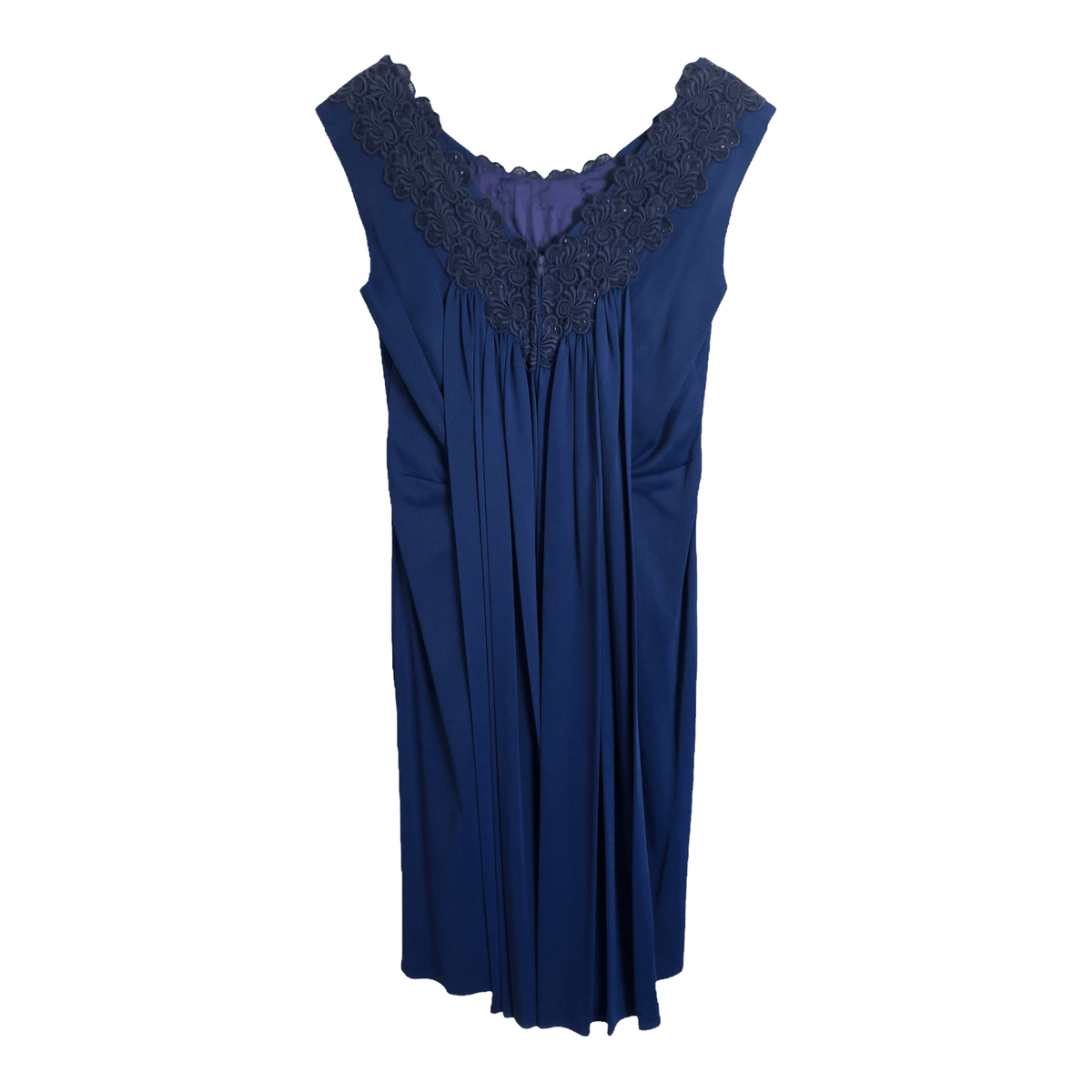 Elanjay Vintage Est. Polyester Cap Sleeve Evening Cocktail Midi Dress Navy Blue Embellished UK Size 14-16 - Ava & Iva