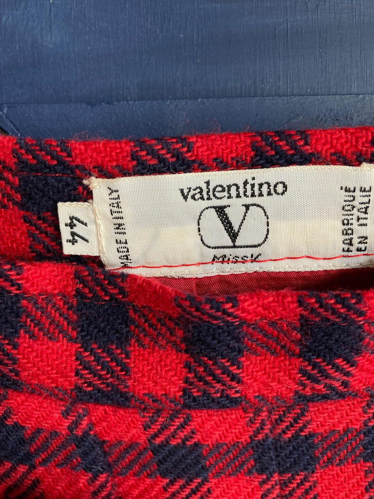 Valentino Wool Red And Navy Checked Skirt UK Size 12 - Ava & Iva
