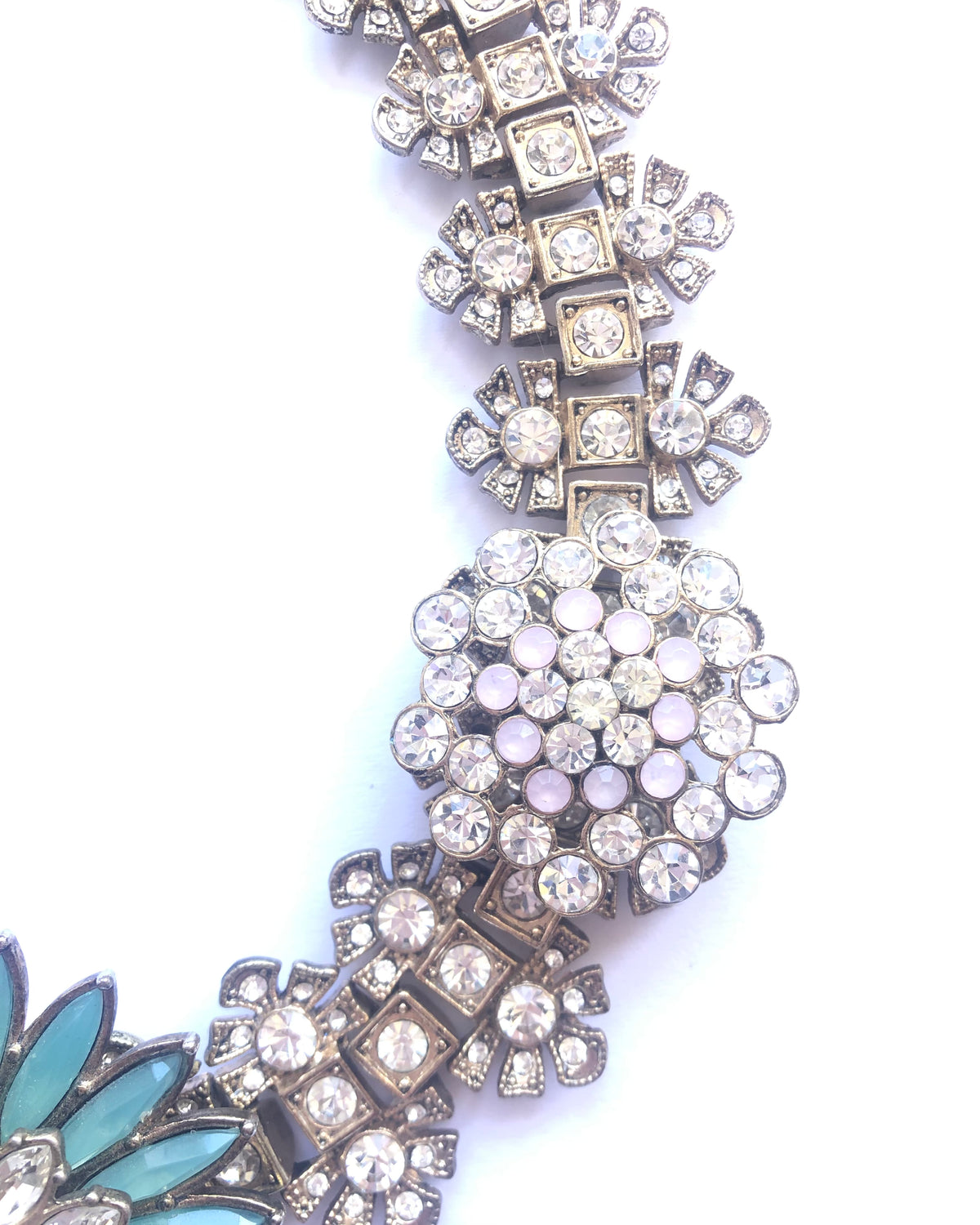 Zara AW13 Gold Tone Single Strand Floral Statement Bib Necklet Necklace w/ Cut Zirconia Stones - Ava & Iva