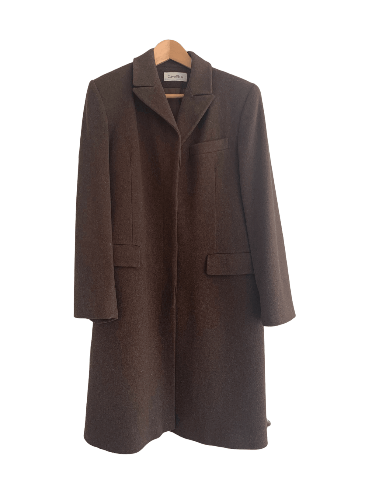 Calvin Klein Loro Plana Merino Wool Coat Brown UK Size 12/14 - Ava & Iva
