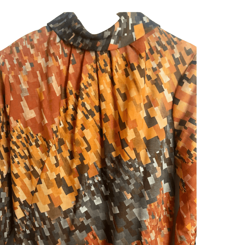 Vintage Jean Allen London Est. 100% Cotton Long Sleeve Maxi Tunic Dress Orange Grey Multi Geometric Print UK Size 10-12 - Ava & Iva