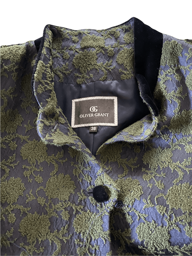 Oliver Grant Round Collar Jacket Blue and Green with Velvet Trim Size Eu 38 UK 10 - Ava & Iva