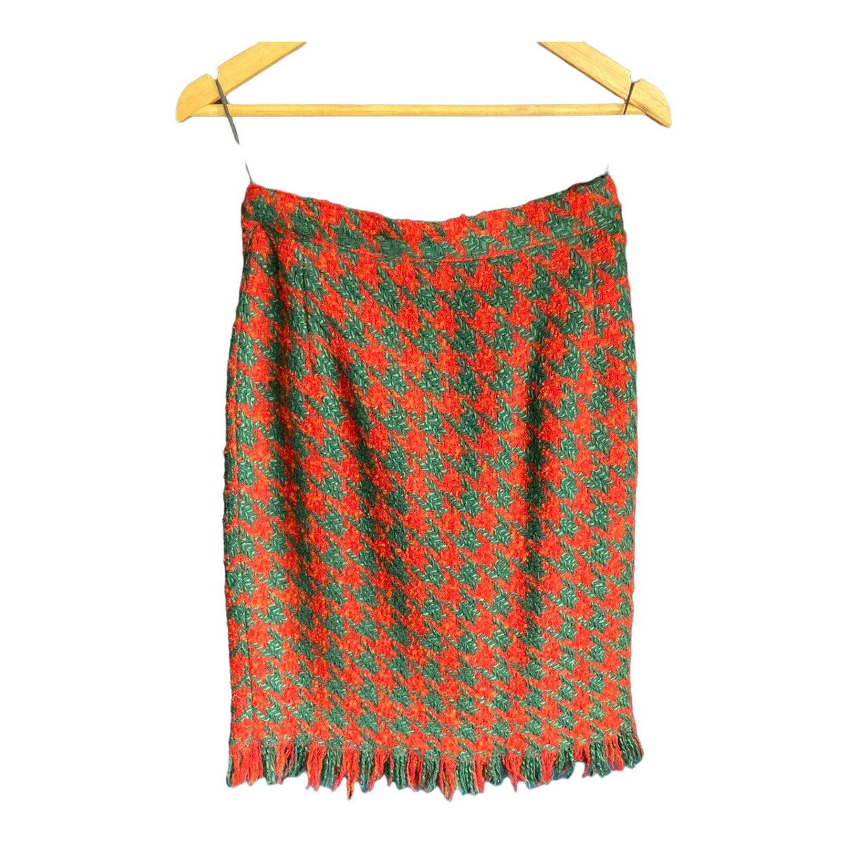 Farideh Wool Red And Green Dogtooth Skirt Suit UK Size 12 - Ava & Iva