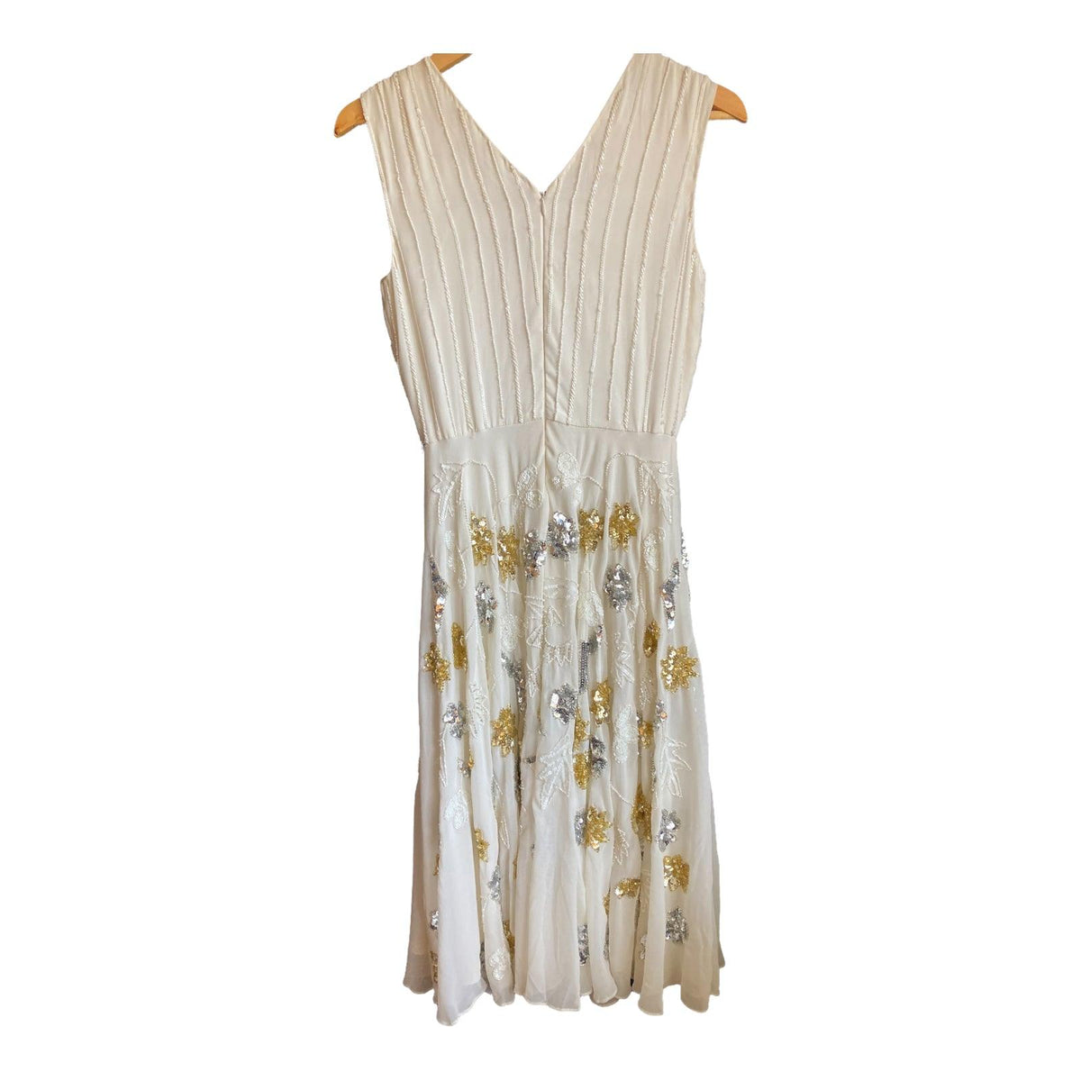 Virgos Lounge Cream Beaded Sleeveless Evening Dress UK Size 10 - Ava & Iva